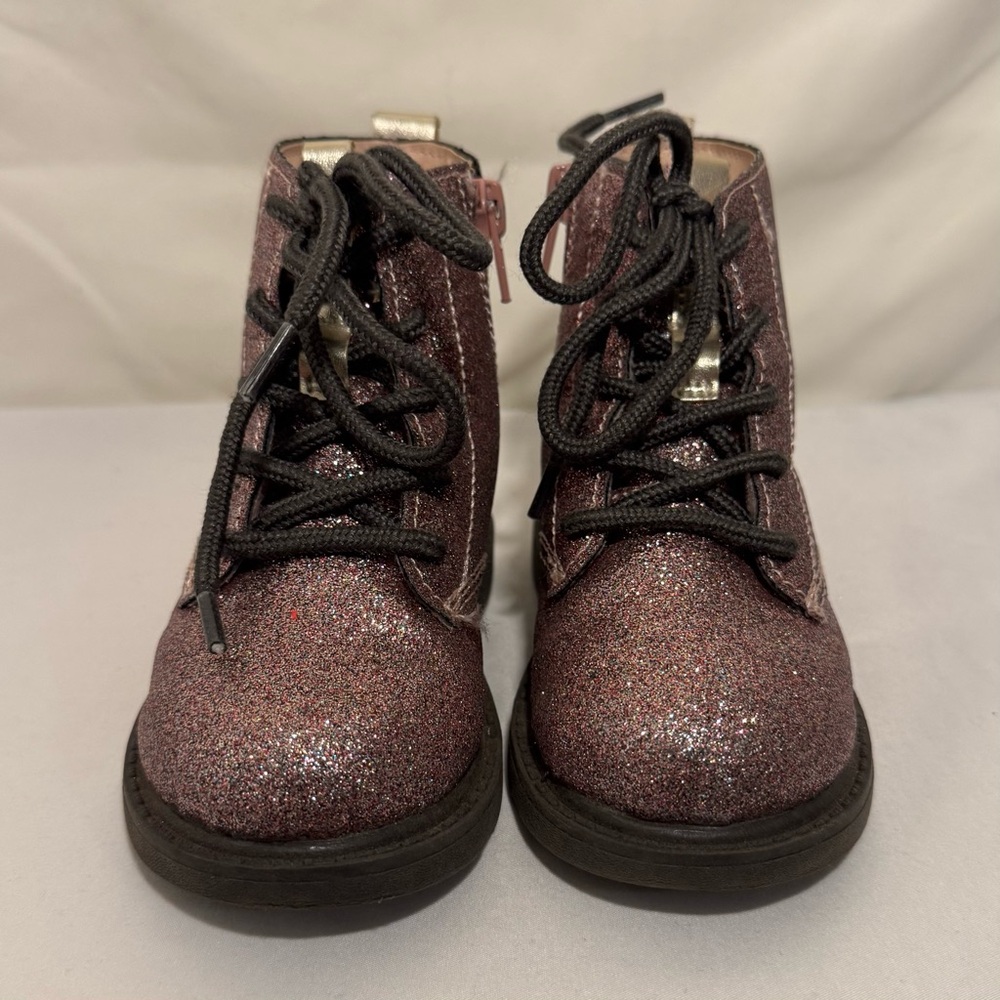 Carter’s ZOLA Pink Glitter Multi Lace Up Zip Combat Boots Toddler Girls Size 7C - Picture 3 of 8